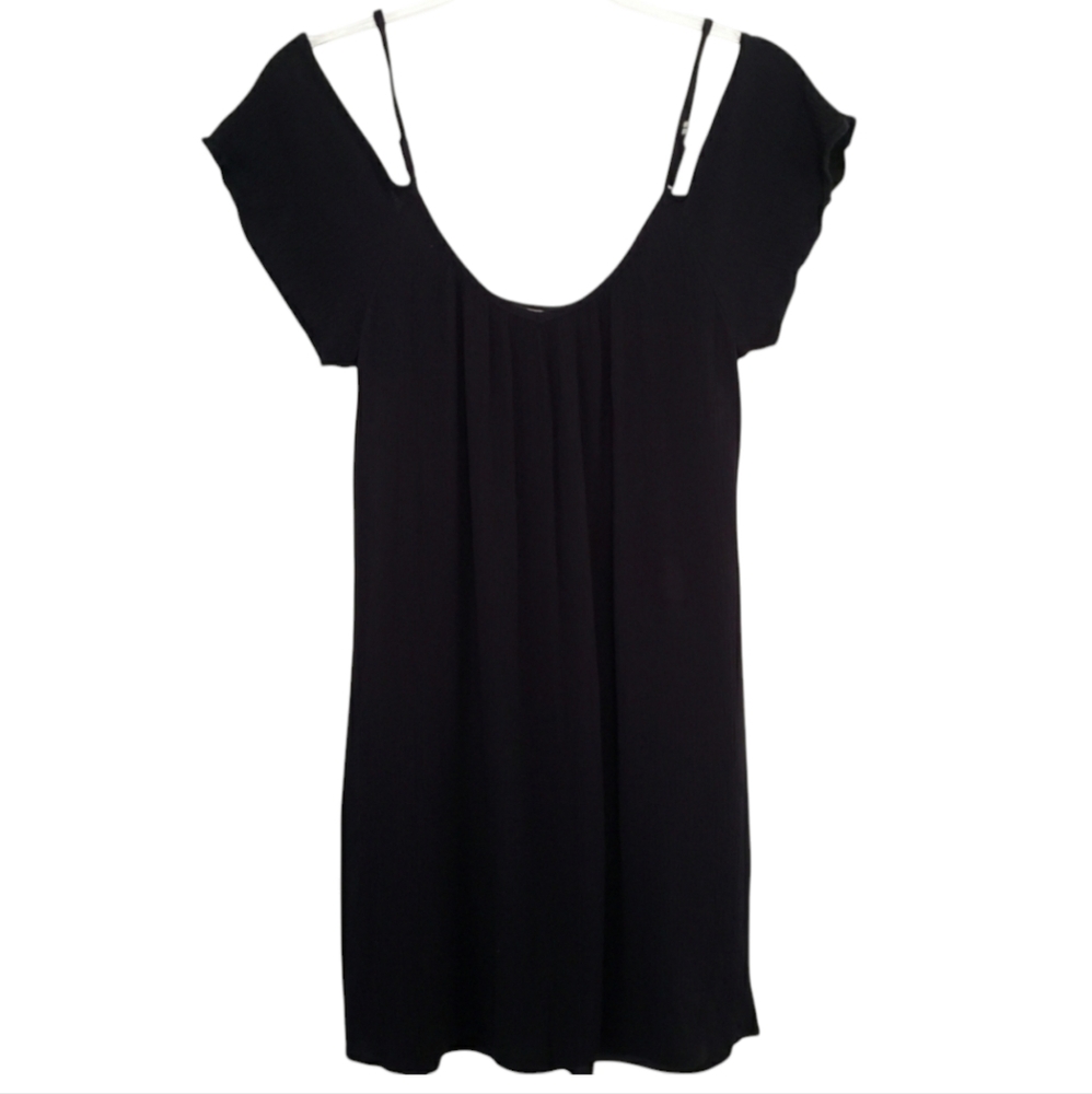 Mossimo Supply Co Mini Dress Size Small Black Crepe Off Shoulder Pockets Emo Y2K